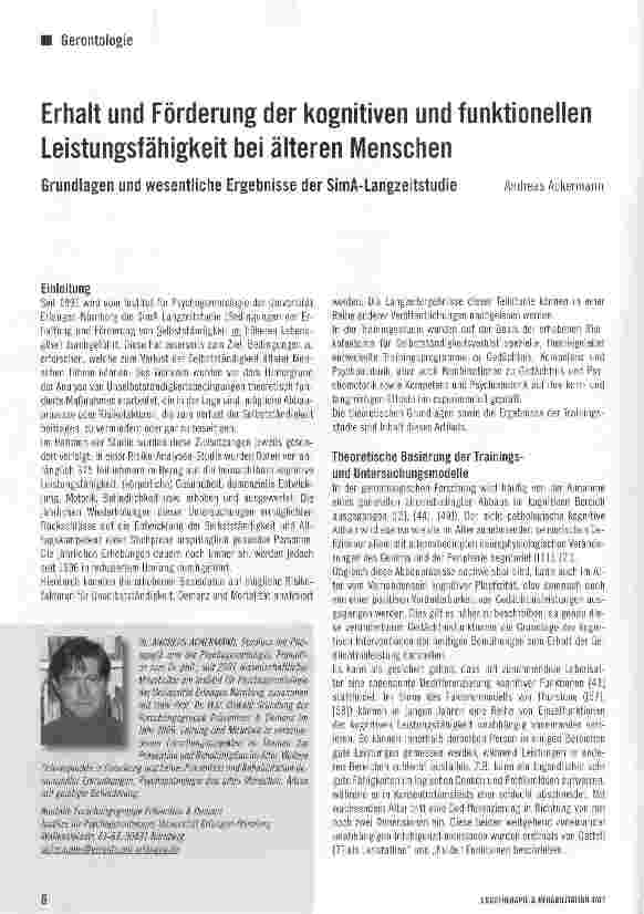 Vorschauseite 1: Erhalt und Förderung der kognitiven und funktioneilen Leistungsfähigkeit bei älteren Menschen