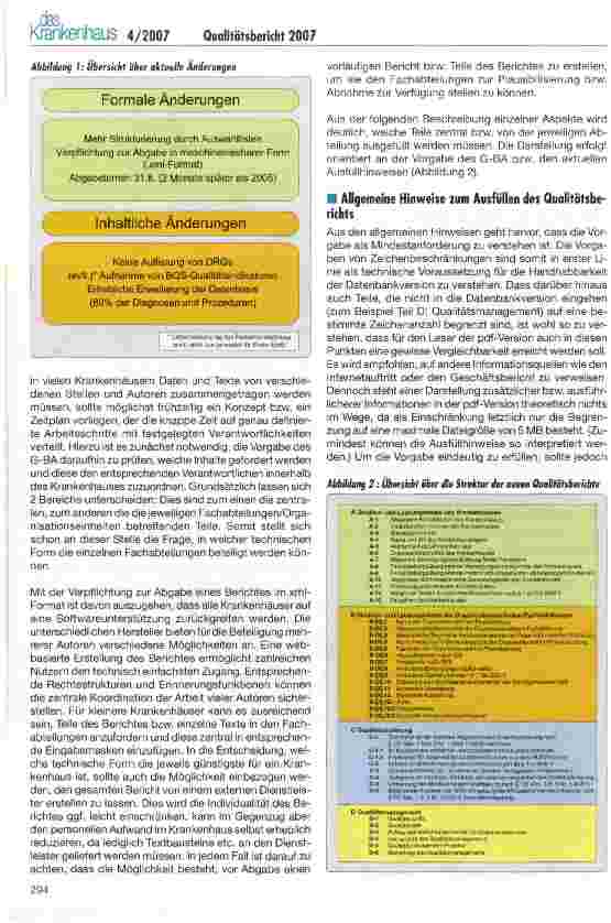 Vorschauseite 2: Qualitätsbericht 2007 - Übersicht über aktuelle Änderungen und Empfehlungen für die Erstellung des Berichtes in der Praxis