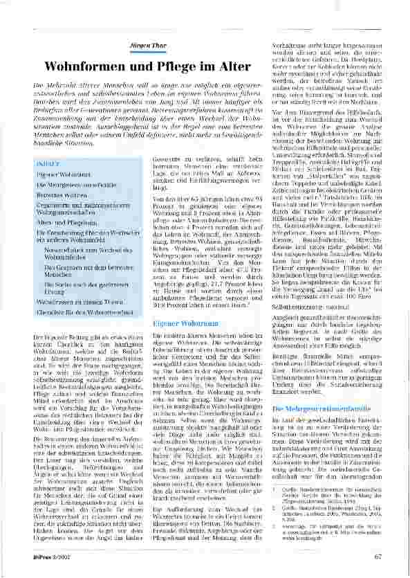 Vorschauseite 1: Wohnformen und Pflege im Alter