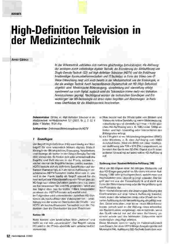 Vorschauseite 1: High-Definition Television in der Medizintechnik