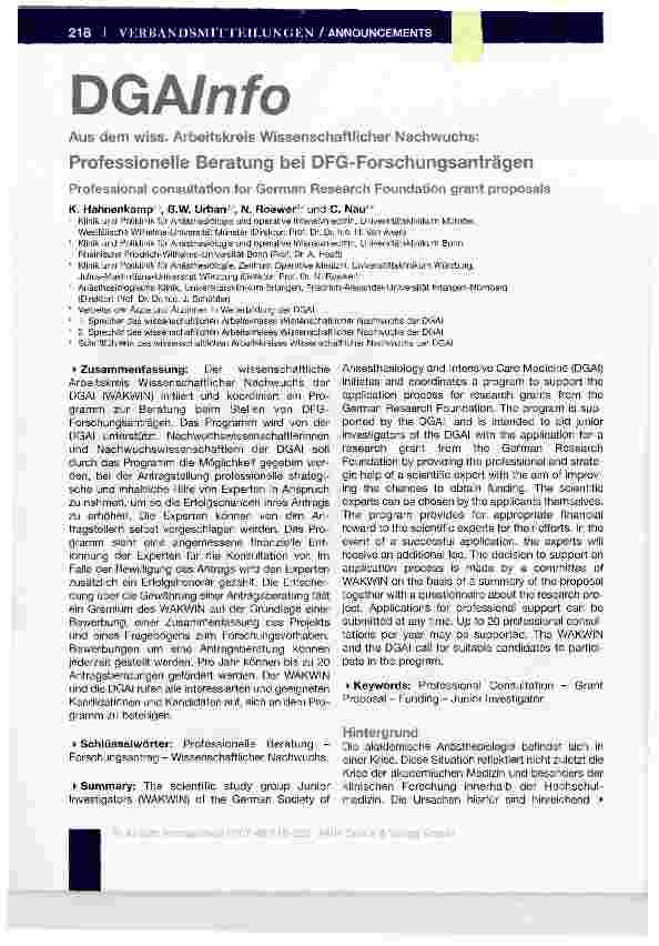 Vorschauseite 1: Professionelle Beratung bei DFG-Forschungsanträgen