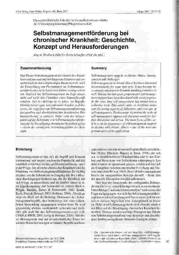 Vorschauseite 1: Selbstmanagementförderung bei chronischer Krankheit: Geschichte, Konzept und Herausforderungen