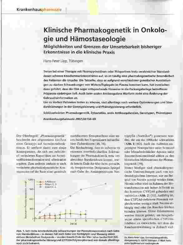 Vorschauseite 1: Klinische Pharmakogenetik in Onkologie und Hämostaseologie