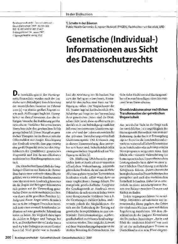 Vorschauseite 1: Genetische (Individual- ) Informationen aus Sicht des Datenschutzrechts