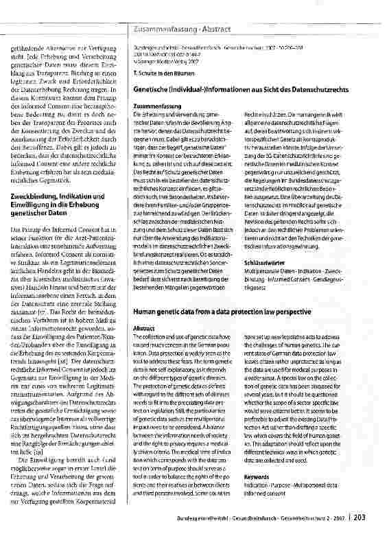 Vorschauseite 4: Genetische (Individual- ) Informationen aus Sicht des Datenschutzrechts