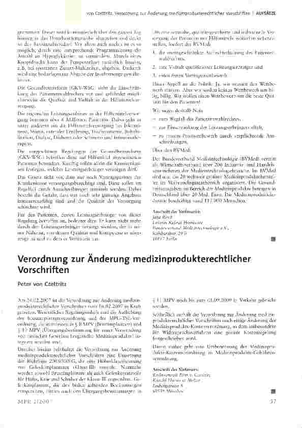 Vorschauseite 1: Verordnung zur Änderung medizinprodukterechtlicher Vorschriften