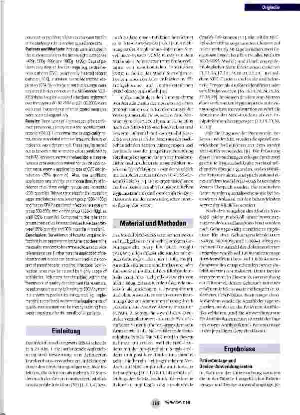 Vorschauseite 2: Nosokomiale Infektionen in der Neonatologie: Ergebnisse einer prospektiven Dreijahres-Surveillance