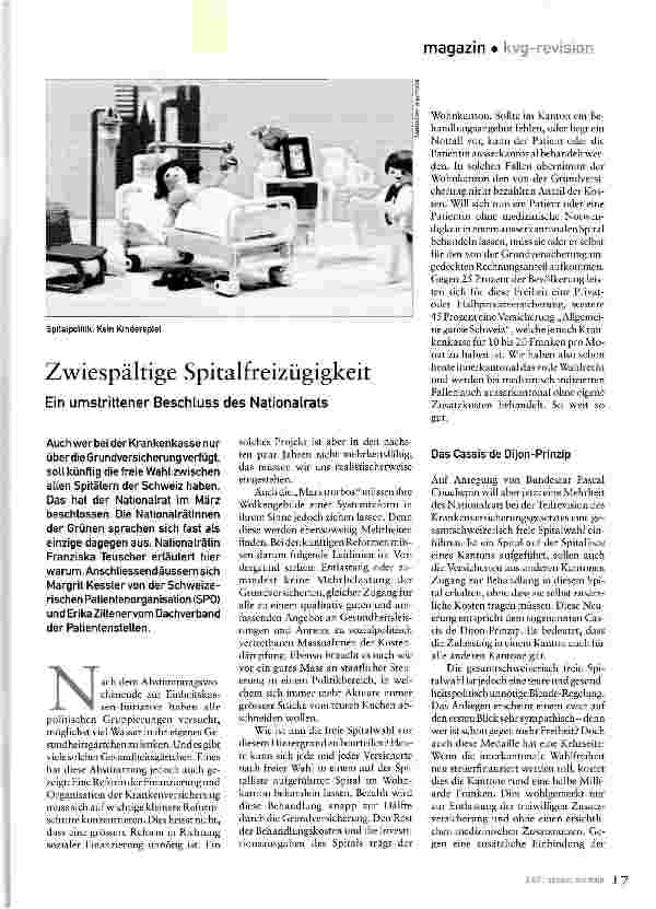 Vorschauseite 1: Zwiespältige Spitalfreizügigkeit