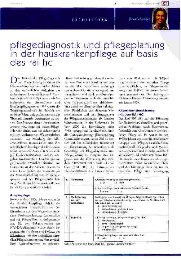 Vorschauseite 1: Pflegediagnostik und Pflegeplanung in der Hauskrankenpflege auf Basis des rai hc