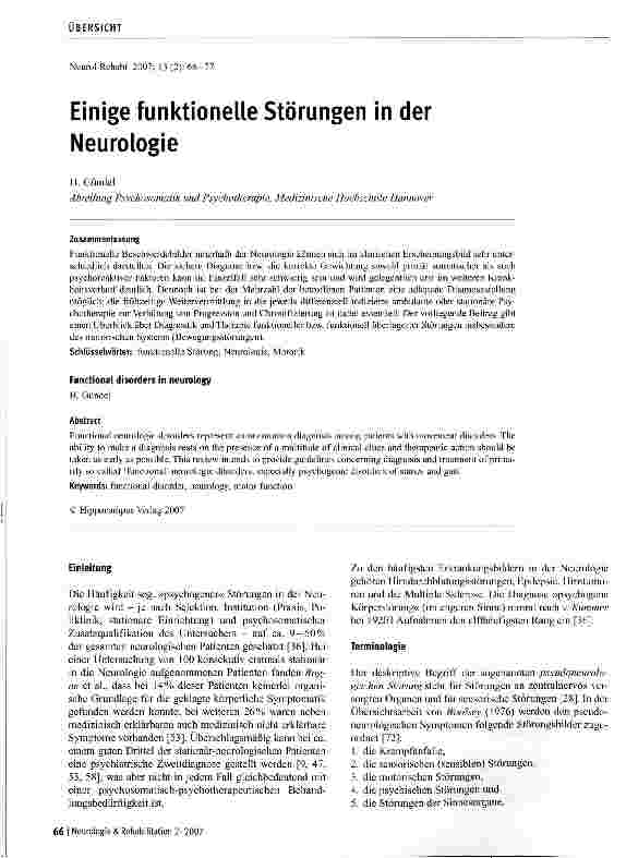 Vorschauseite 1: Einige funktionelle Störungen in der Neurologie
