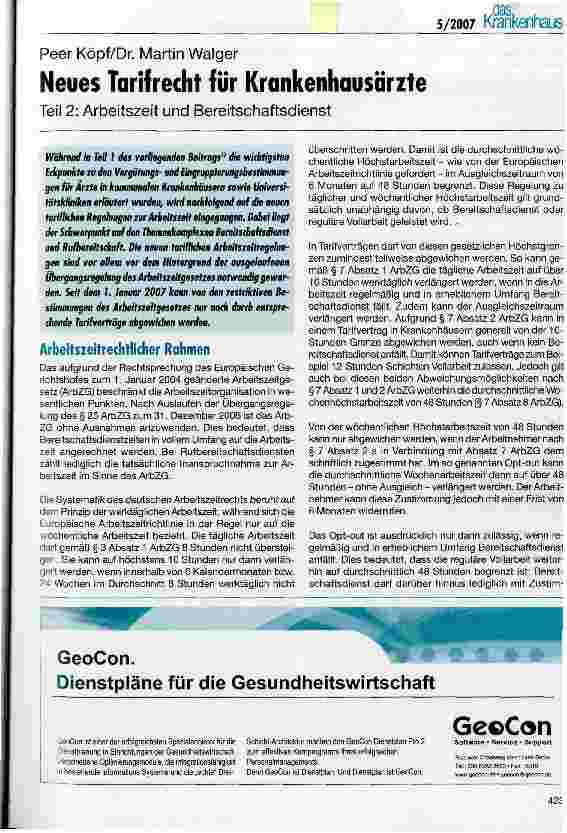 Vorschauseite 1: Neues Tarifrecht für Krankenhausärzte
