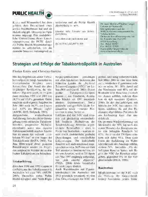 Vorschauseite 1: Strategien und Erfolge der Tabakkontrollpolitik in Australien