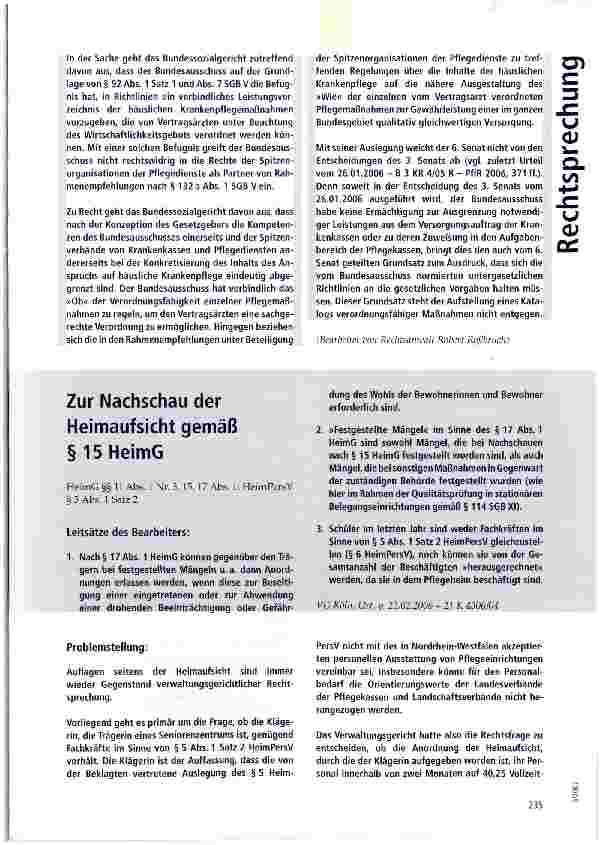 Vorschauseite 1: Zur Nachschau der Heimaufsicht gemäß § 15HeimG