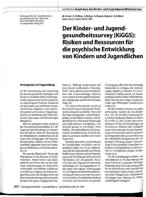 Vorschauseite 1: Der Kinderund Jugendgesundheitssurvey (KiGGS): Risiken und Ressourcen für die psychische Entwicklung von Kindern und Jugendlichen