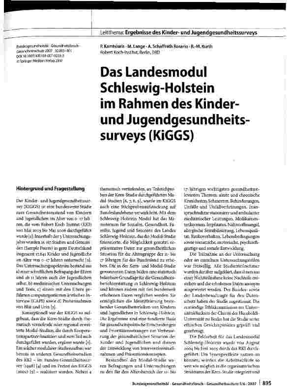 Vorschauseite 1: Das Landesmodul Schleswig-Holstein im Rahmen des Kindeirund Jugendgesundheitssurveys (KiGGS)