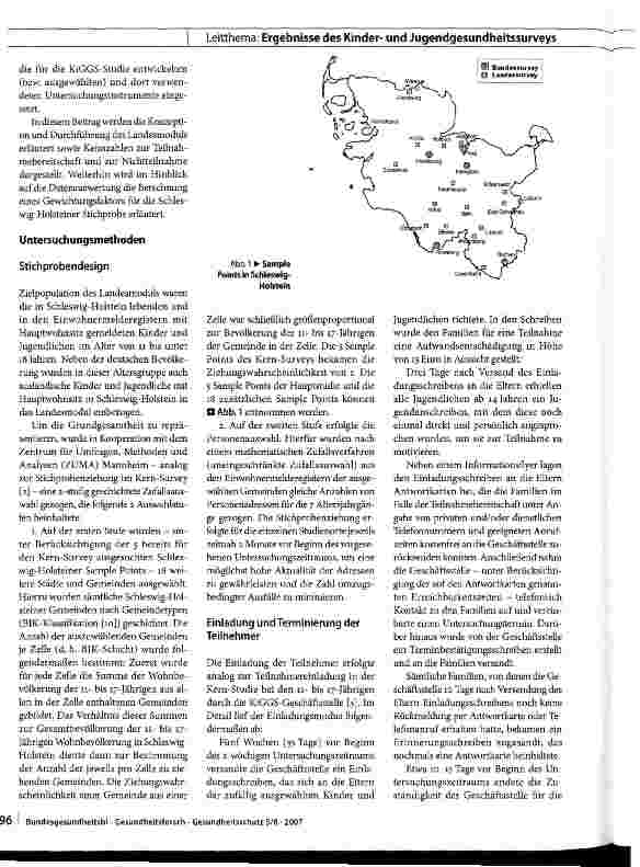 Vorschauseite 2: Das Landesmodul Schleswig-Holstein im Rahmen des Kindeirund Jugendgesundheitssurveys (KiGGS)