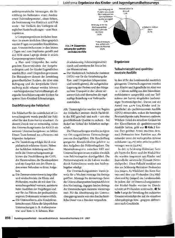 Vorschauseite 4: Das Landesmodul Schleswig-Holstein im Rahmen des Kindeirund Jugendgesundheitssurveys (KiGGS)