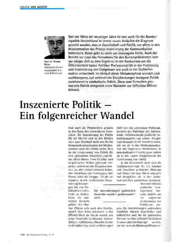 Vorschauseite 1: Inszenierte Politik - Ein folgenreicher Wandel