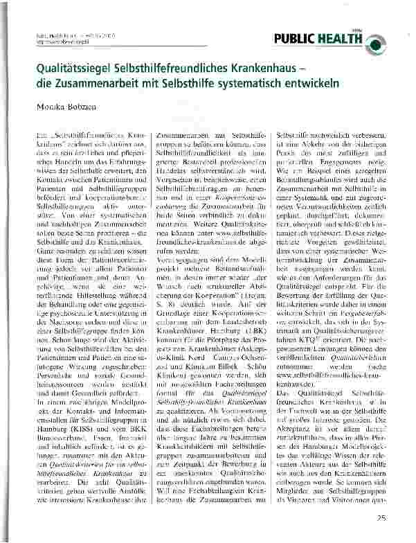 Vorschauseite 1: Qualitätssiegel Selbsthilfefreundliches Krankenhaus -die Zusammenarbeit mit Selbsthilfe systematisch entwickeln