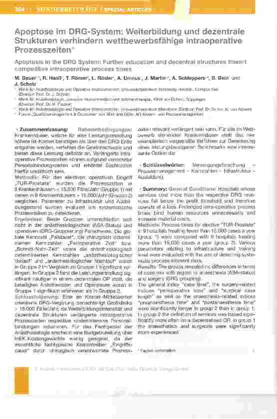 Vorschauseite 1: Apoptose im DRG-System: Weiterbildung und dezentrale Strukturen verhindern wettbewerbsfähige intraoperative Prozesszeiten