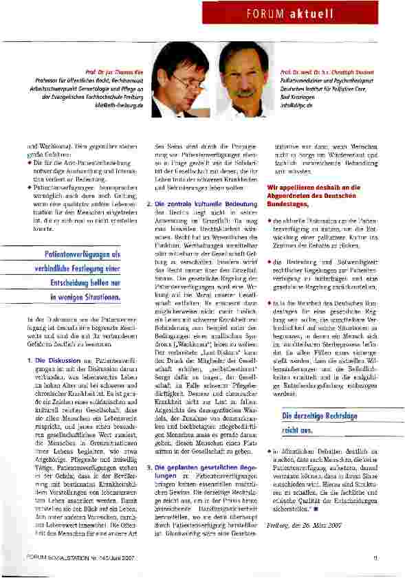 Vorschauseite 2: Patientenverfügungen nicht gesetzlich regeln!