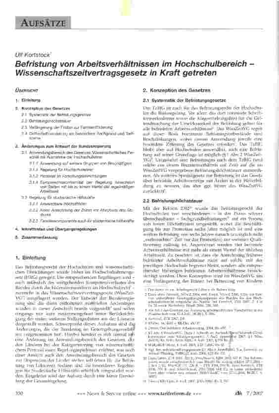 Vorschauseite 1: Befristung von Arbeitsverhältnissen im Hochschulbereich -Wissenschaftszeitvertragsgesetz in Kraft getreten