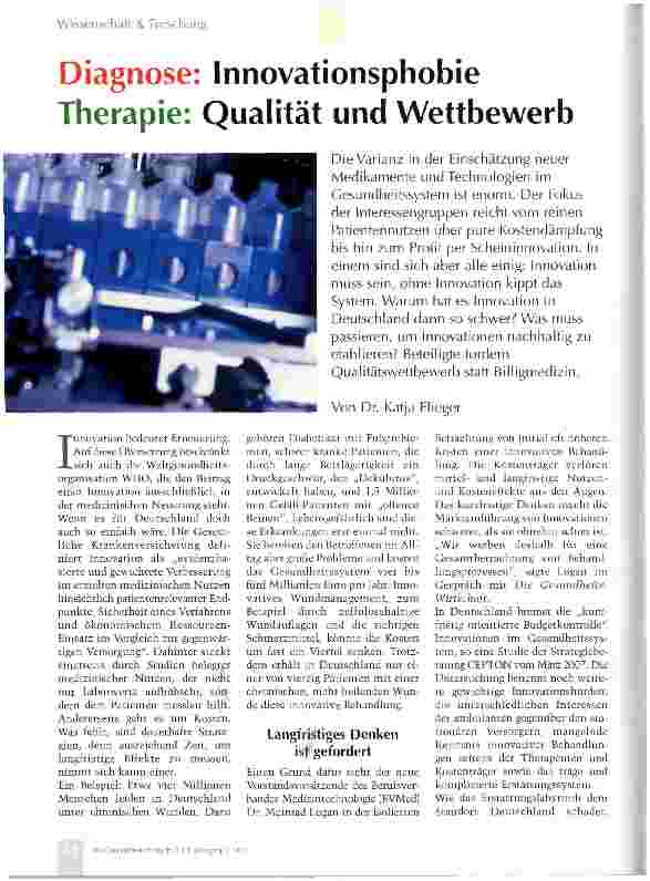 Vorschauseite 1: Diagnose: Innovationsphobie Therapie: Qualität und Wettbewerb