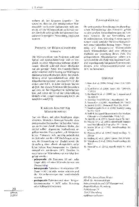 Vorschauseite 3: Perioperative Normthermie bei allen Patienten-Ohne Wärme kein Fast-Track