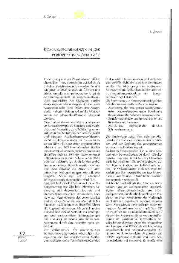 Vorschauseite 1: Kompementärmedizin in der perioperativen Analgesie