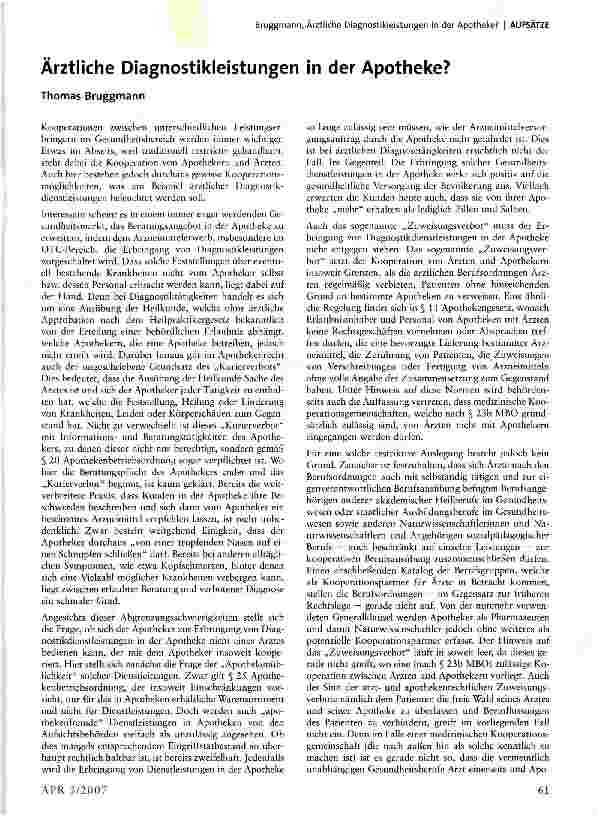 Vorschauseite 1: Ärztliche Diagnostikleistungen in der Apotheke?