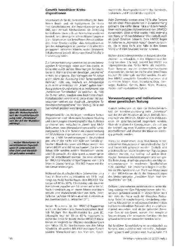 Vorschauseite 2: Prädiktive Gentests bei familiärem Brustund nicht-polypösem Darmkrebs