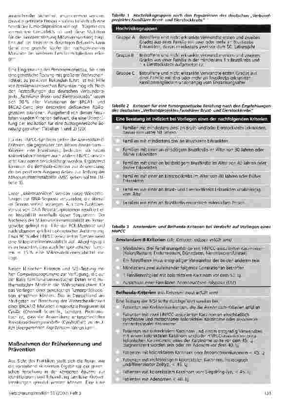 Vorschauseite 3: Prädiktive Gentests bei familiärem Brustund nicht-polypösem Darmkrebs