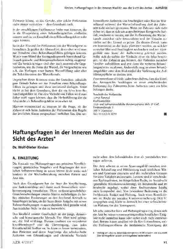 Vorschauseite 1: Haftungsfragen in der Inneren Medizin aus der Sicht des Arztes