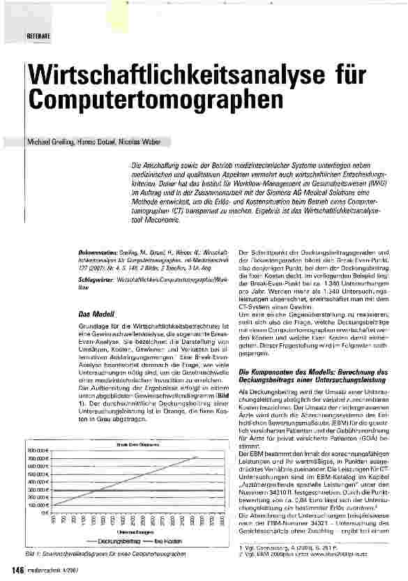 Vorschauseite 1: Wirtschaftlichkeitsanalyse für Computertomographen