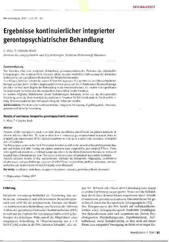 Vorschauseite 1: Ergebnisse kontinuierlicher integrierter gerontopsychiatrischer Behandlung