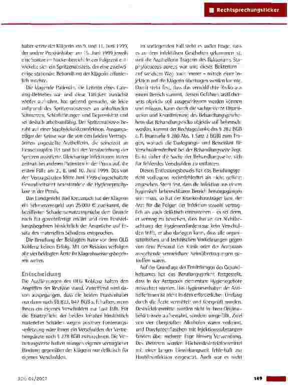 Vorschauseite 2: Schadensersatz wegen eines Spritzenabzesses