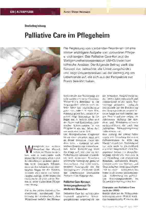 Vorschauseite 1: Palliative Care im Pflegeheim