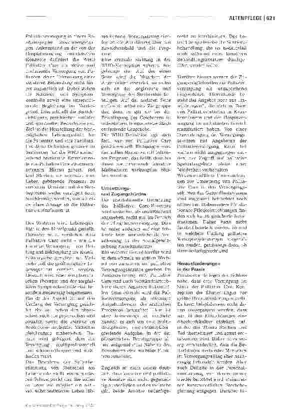 Vorschauseite 2: Palliative Care im Pflegeheim
