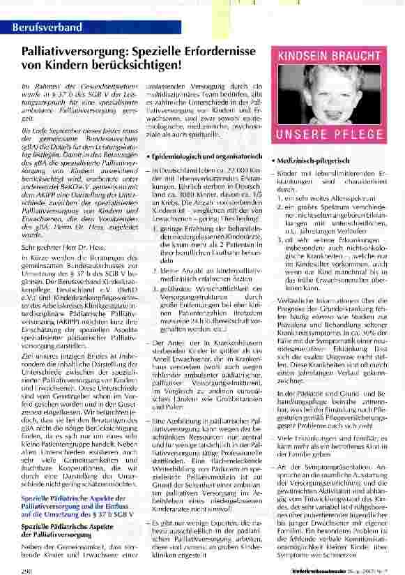 Vorschauseite 1: Palliativversorgung: Spezielle Erfordernisse von Kindern berücksichtigen!
