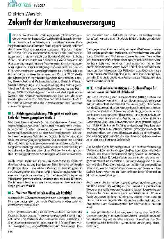 Vorschauseite 1: Zukunft der Krankenhausversorgung
