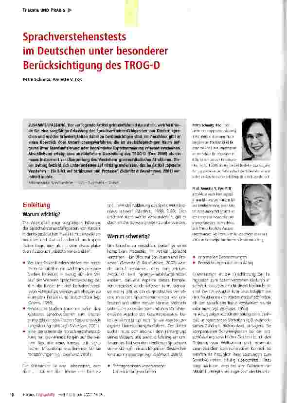Vorschauseite 1: Sprachverstehenstests im Deutschen unter besonderer Berücksichtigung des TROG-D