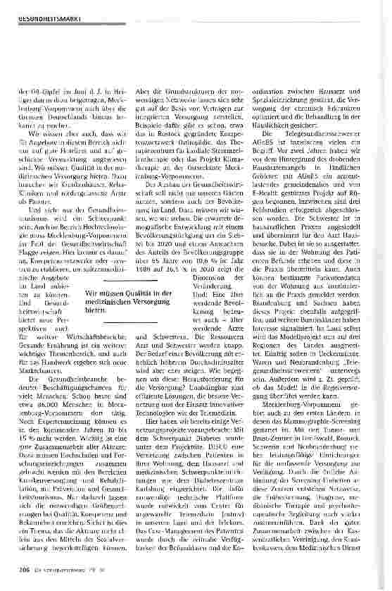 Vorschauseite 2: Gesundheitsland Mecklenburg-Vorpommern: Wirtschafts faktor mit Wachstumspotenzial