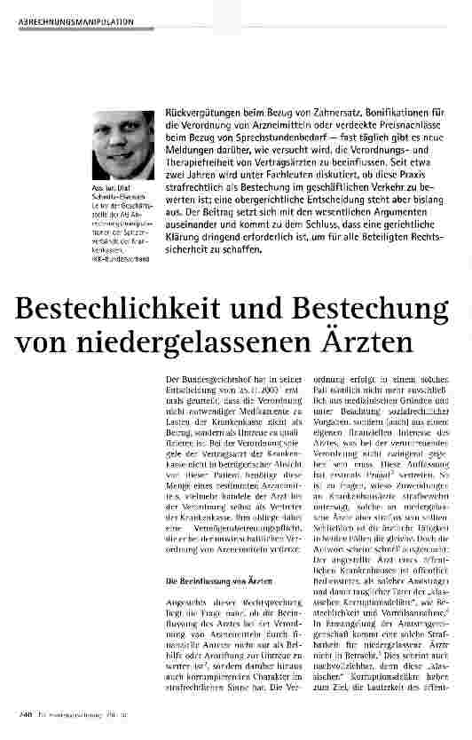 Vorschauseite 1: Bestechlichkeit und Bestechung von niedergelassenen Ärzten