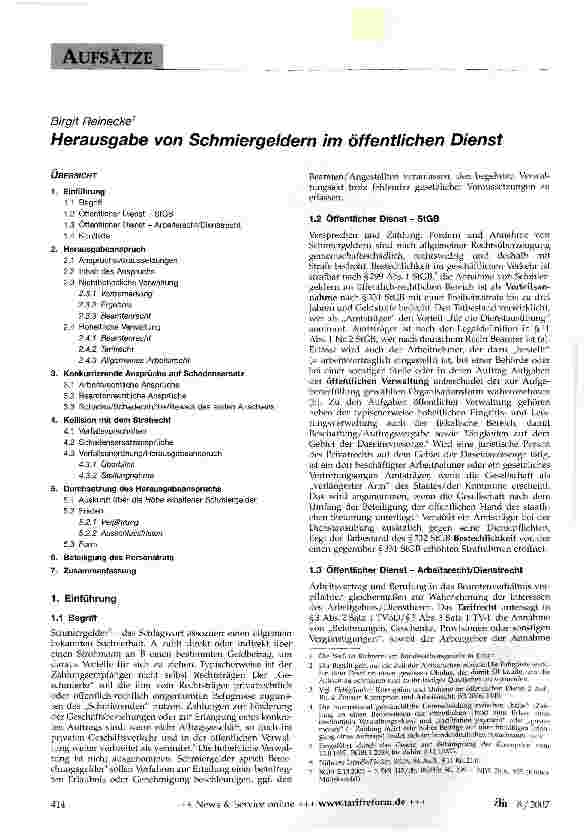 Vorschauseite 1: Herausgabe von Schmiergeldern im öffentlichen Dienst
