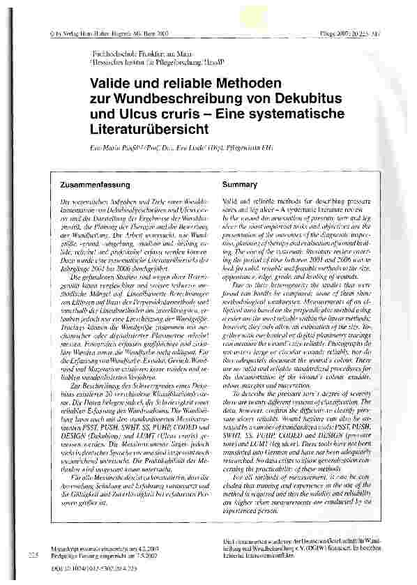 Vorschauseite 1: Valide und reliable Methoden zur Wundbeschreibung von Dekubitus und Ulcus cruris - Eine systematischeLiteraturübersicht