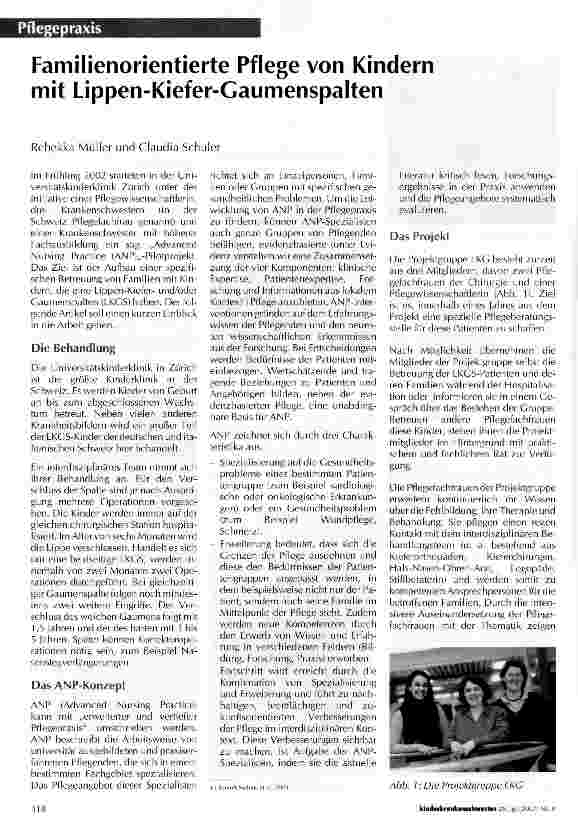 Vorschauseite 1: Familienorientierte Pflege von Kindern mit Lippen-Kiefer-Gaumenspalten
