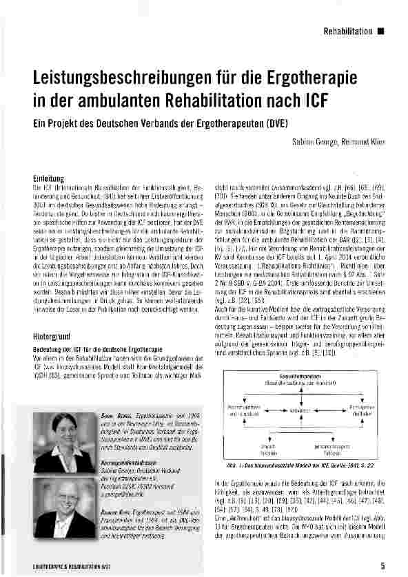 Vorschauseite 1: Leistungsbeschreibungen für die Ergotherapie in der ambulanten Rehabilitation nach ICF