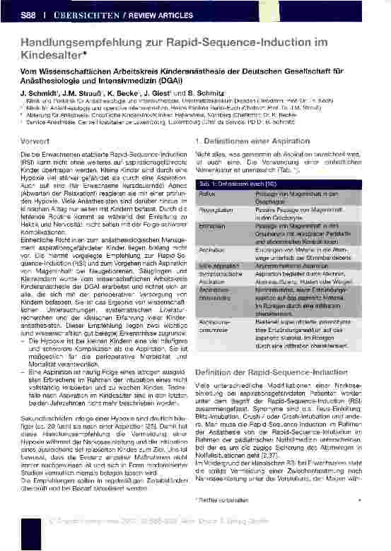 Vorschauseite 1: Handlungsempfehlung zur Rapid-Sequence-Induction im Kindesalter