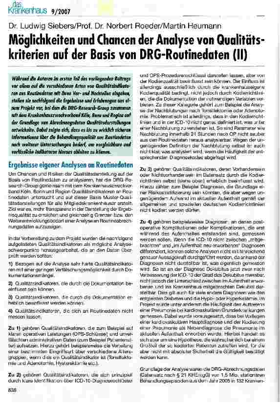 Vorschauseite 1: Möglichkeiten und Chancen der Analyse von Qualitätskriterien auf der Basis von DRG-Routinedaten (II)