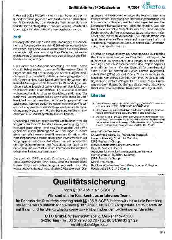 Vorschauseite 6: Möglichkeiten und Chancen der Analyse von Qualitätskriterien auf der Basis von DRG-Routinedaten (II)